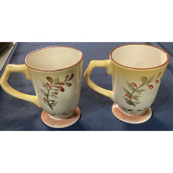 Set of 2 Better Homes & Gardens Tuscan Retreat Footed Coffee Mugs Cups - Picture 3 of 12